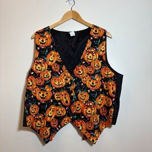 111 Main Halloween Pumpkin Jack‎ O Lantern Novelty Vest 1X Party Costume Y2K